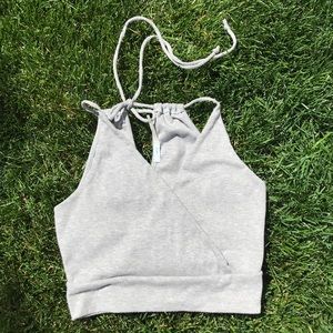 UO grey wrap tank with tie detail
